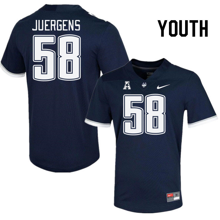 Youth #58 Kyle Juergens Connecticut Huskies College Football Jerseys Stitched Sale-Navy - Click Image to Close